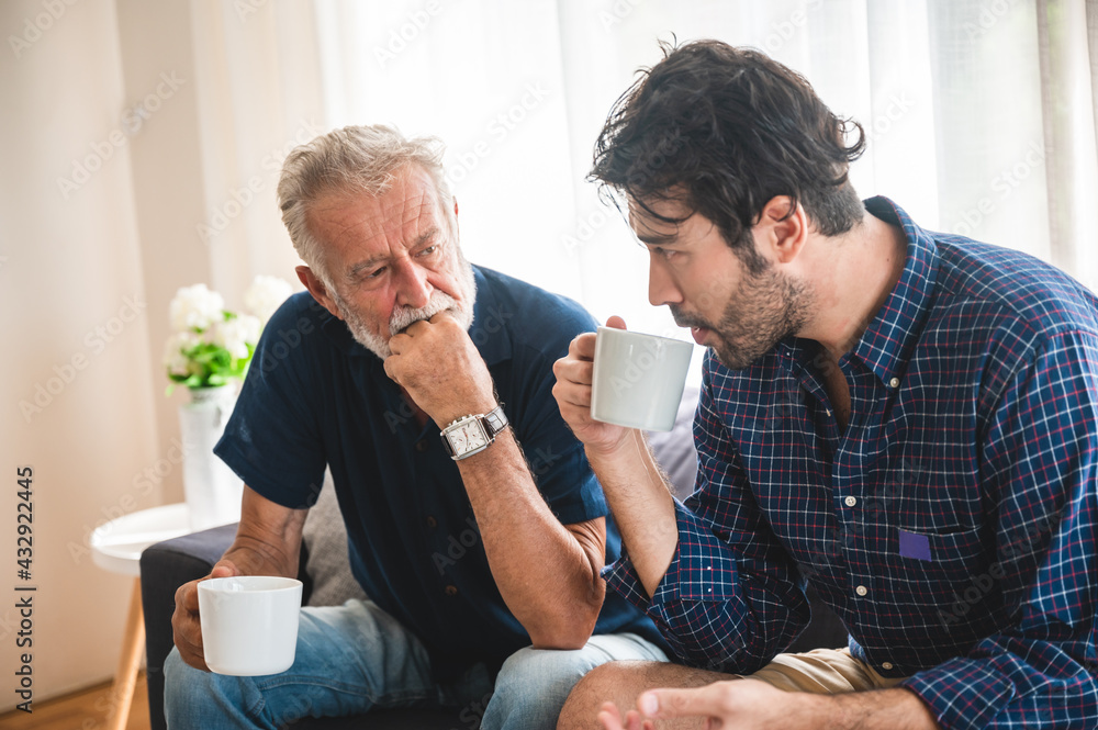 senior father and adult son family concept, stay living at home lifestyle are happy together, smiling and fun, dad and childhood, Father’s Day concept senior father and adult son family concept, stay living at home lifestyle are happy together, smiling and fun, dad and childhood, Father’s Day concept