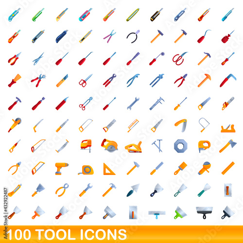 100 tool icons set. Cartoon illustration of 100 tool icons vector set isolated on white background