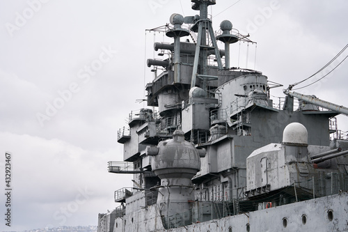 A fragment of the bow superstructure of a cruiser decommissioned. Selective focus. photo