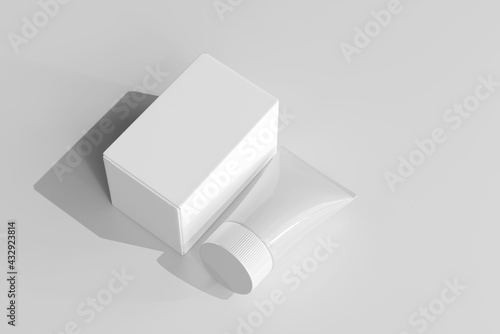 Isolated Cosmetic Cream Tube with Box 3D Rendering