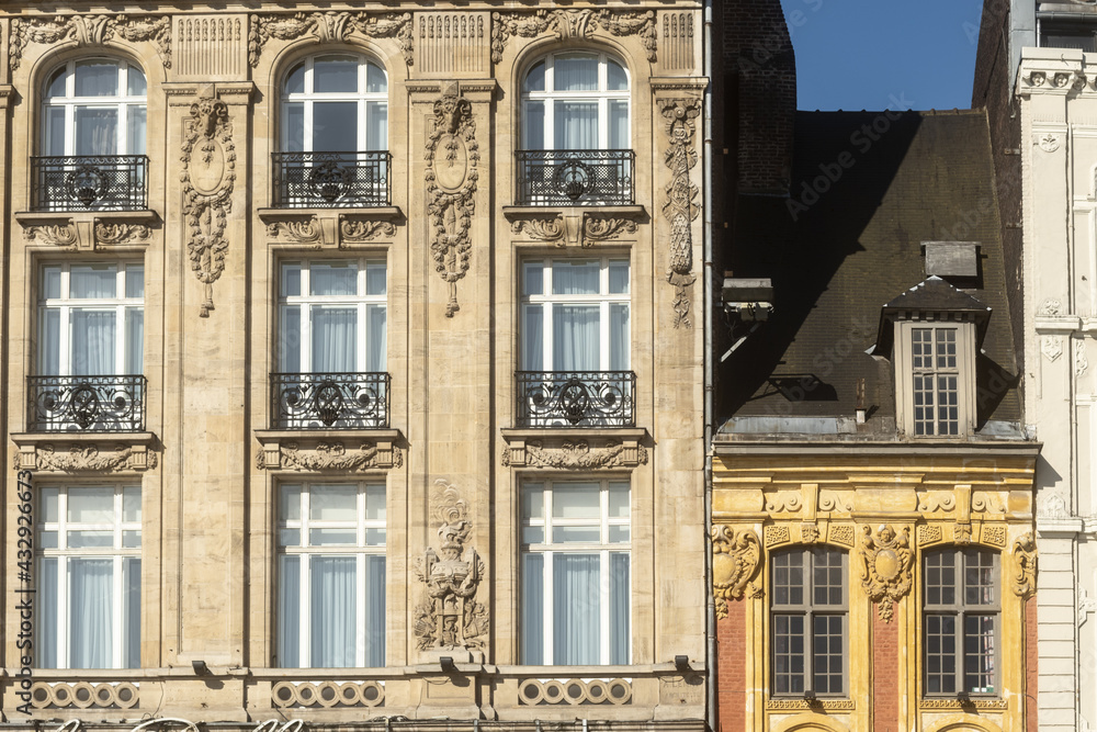 Fototapeta premium facade details of The Vieille Bourse, Old Stock Exchange in Lille, France