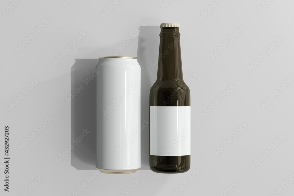 500ml Sleek Soda or Beer Can with Bottle 3D Rendering