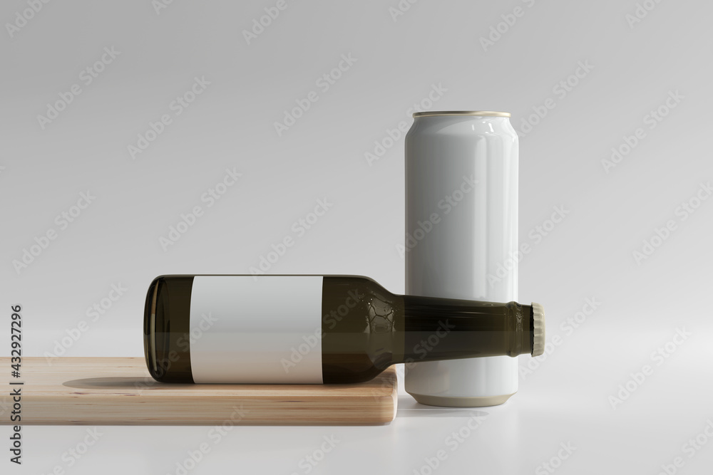 500ml Sleek Soda or Beer Can with Bottle 3D Rendering 500ml Sleek Soda or Beer Can with Bottle 3D Rendering