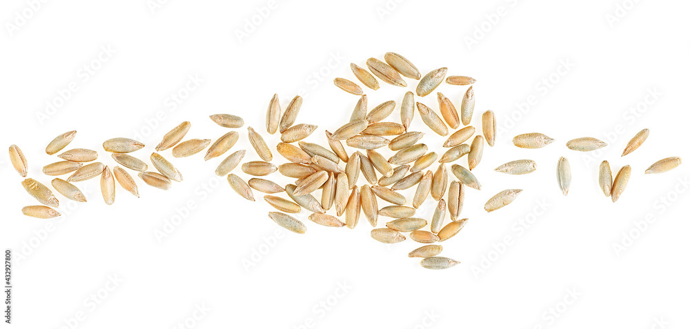 Raw rye grains isolated on a white background, top view. Raw rye grains isolated on a white background, top view.
