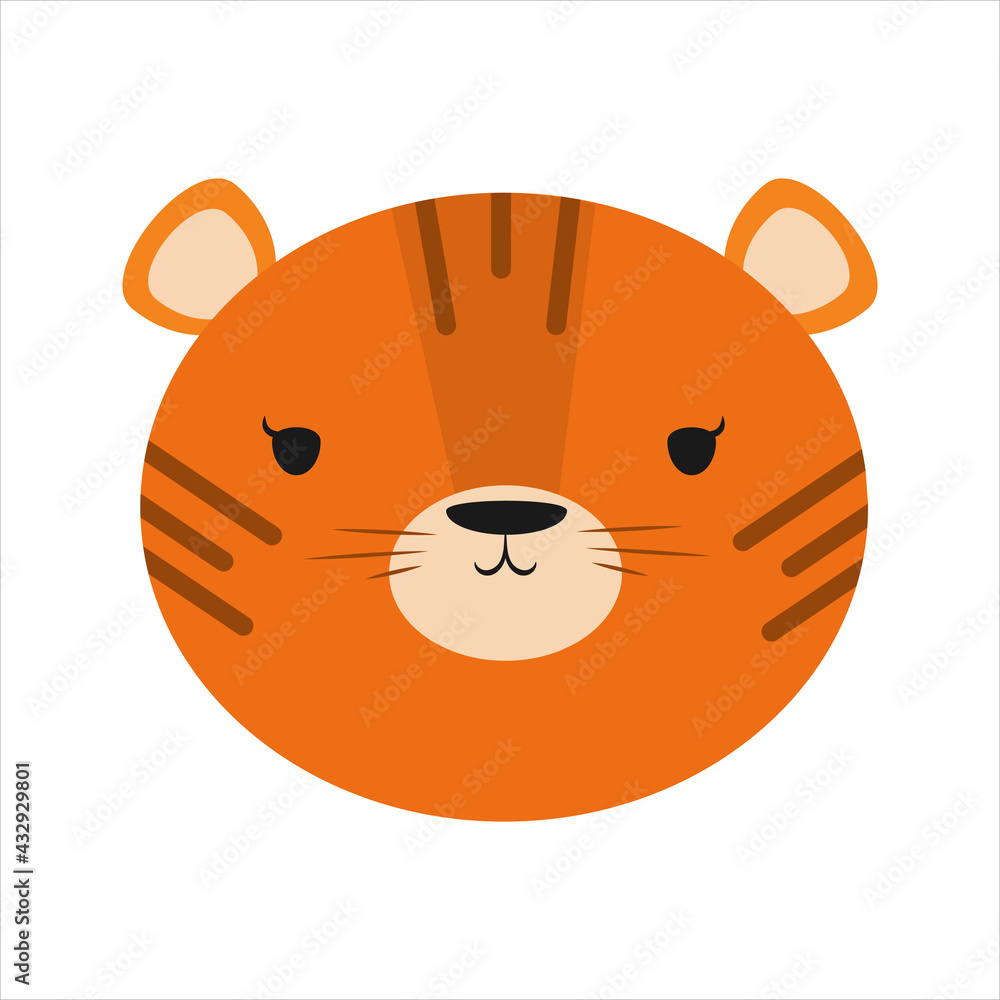 Cute baby tiger face portrait icon. Symbol of Chinese New Year 2022 in simple childish cartoon flat style. Vector illustration isolated on white background. Cute baby tiger face portrait icon. Symbol of Chinese New Year 2022 in simple childish cartoon flat style. Vector illustration isolated on white background.