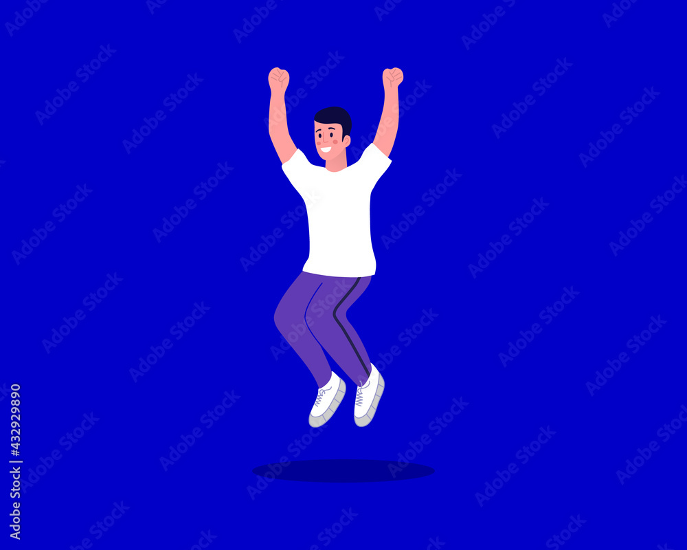 Happy boy jumping. Cartoon vector illustration in trendy flat style.
