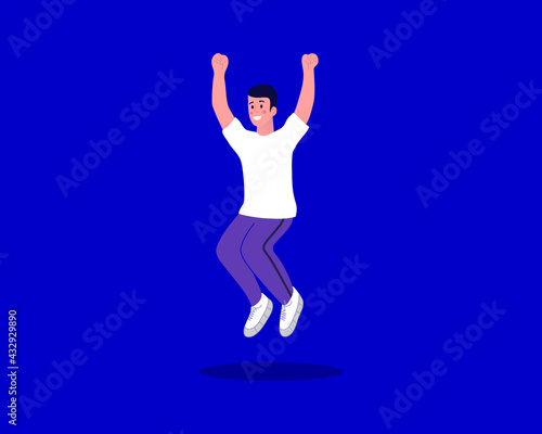 Happy boy jumping. Cartoon vector illustration in trendy flat style.
