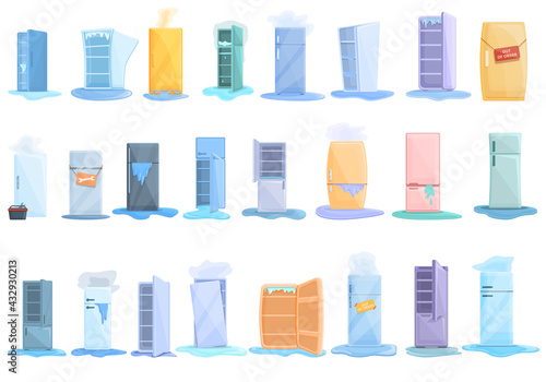 Refrigerator repair icons set. Cartoon set of refrigerator repair vector icons for web design