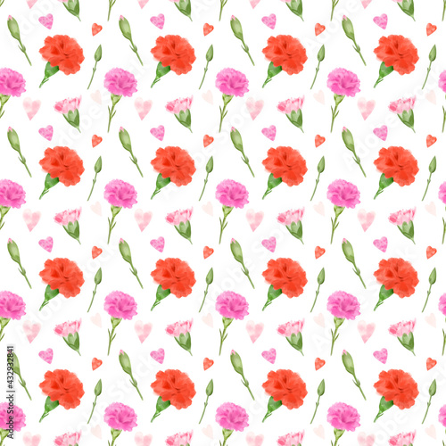 Seamless pattern floral juicy and bright carnation for textures, Factories, Textiles, Postcards © Карина Каримова