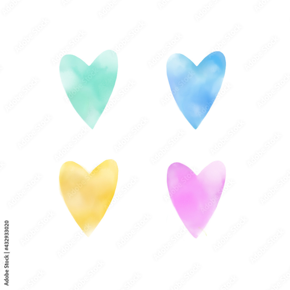 Hearts tie-dye elements isolated for paper, textile, fabric, factor, card