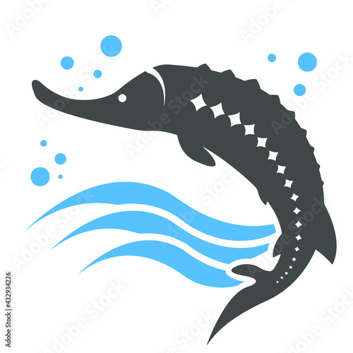 Sturgeon fish store logo vector t-shirt print fishing black caviar sea fish set