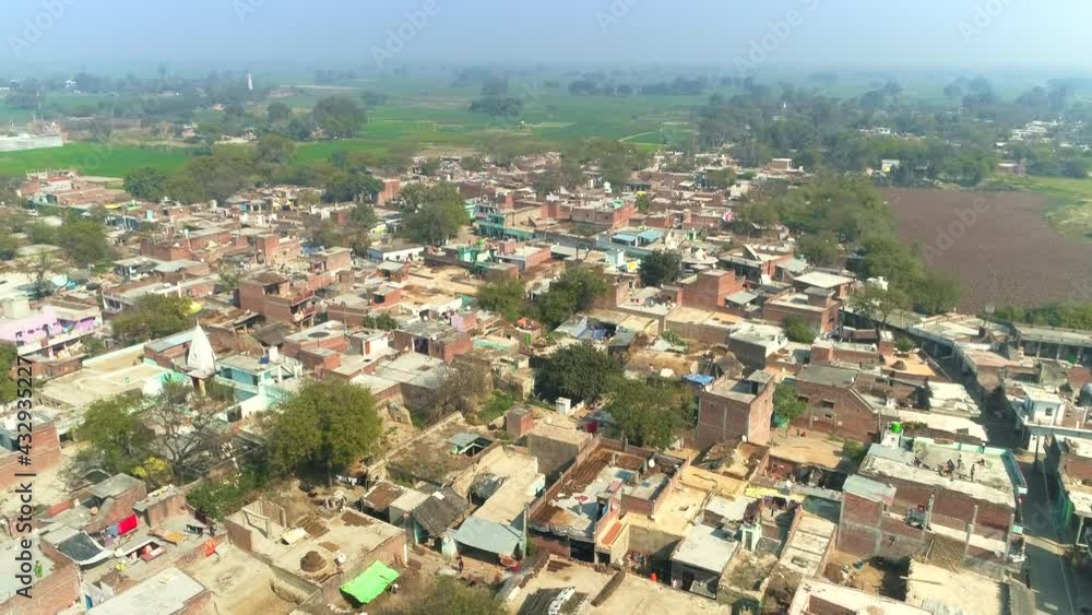 Aerial View of Rural Village of Uttar Pradesh, India, Drone Shot Aerial View of Rural Village of Uttar Pradesh, India, Drone Shot