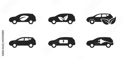 eco car icon set. zero emission vehicle. environmentally friendly and eco transport