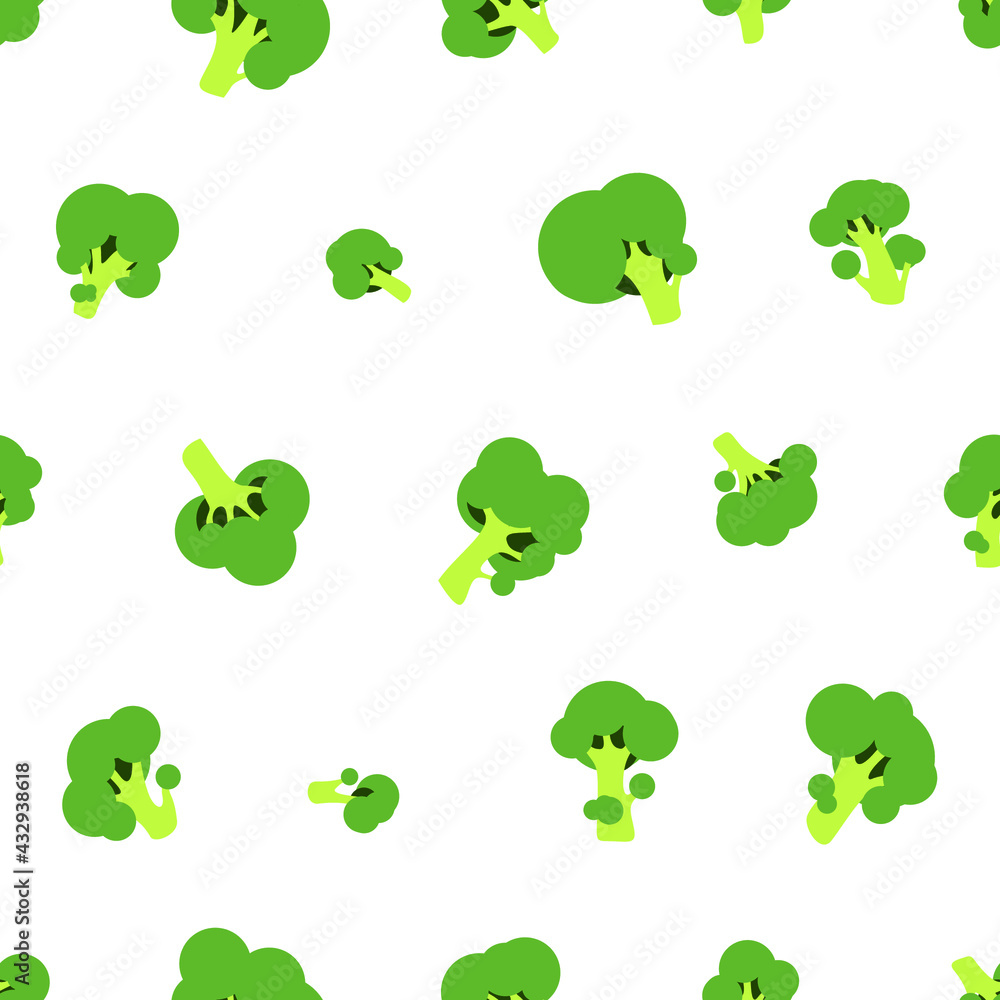 Seamless vector pattern of green broccoli on white background