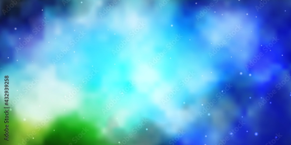 Light Blue, Green vector background with small and big stars.