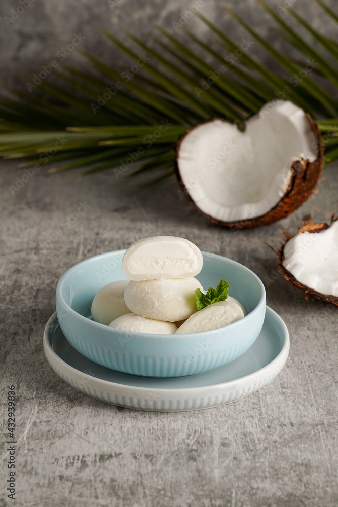 Coconut Mochi Ice Cream Japanese Frozen Mochi Stock Photo Adobe Stock Coconut Mochi Ice Cream Japanese Frozen Mochi Stock Photo Adobe Stock