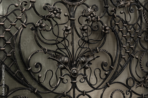 Exquisite, beautiful decorative wrought iron elements of the metal gate