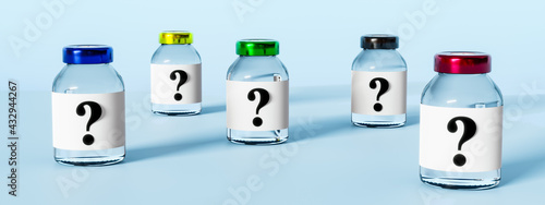Blank vaccine jars  ampolues on blue background  glass bottles  which  3D illustration.