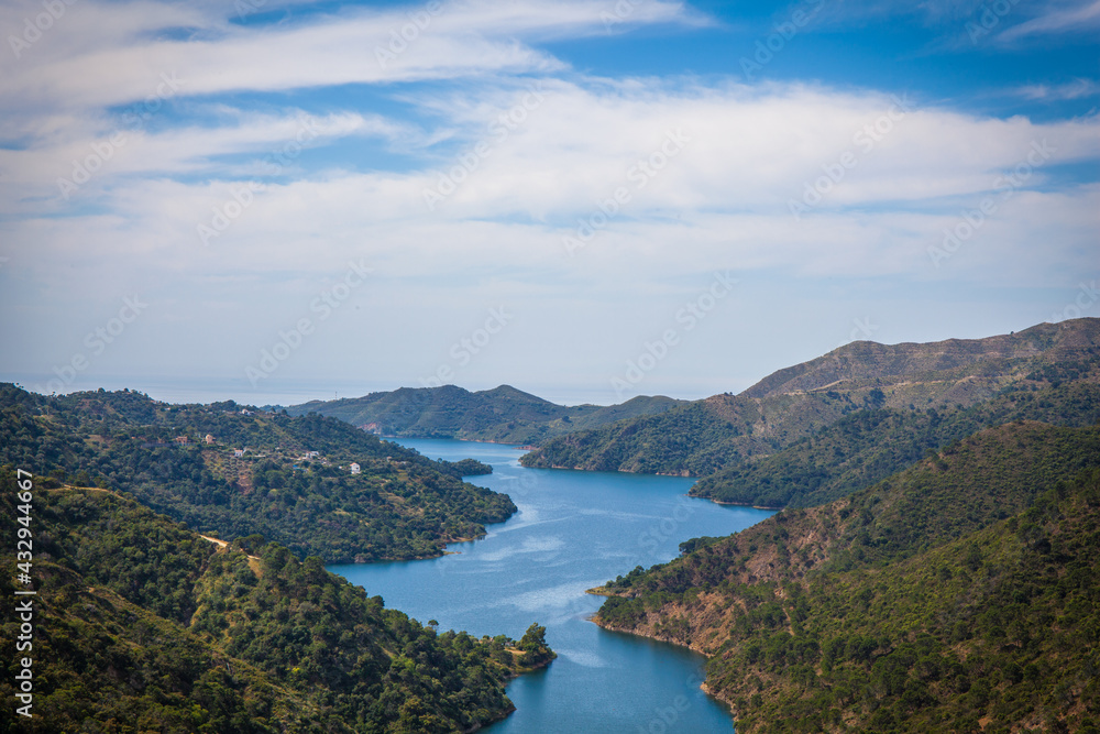 Fototapeta premium Elevated view across La Concepcion reservoir. Marbella, Malaga Province, Andalusia, Spain.