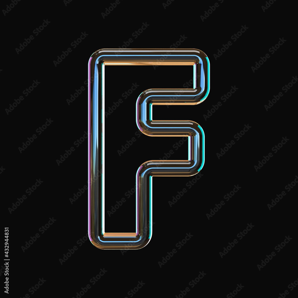 Vivid color glass font Letter F 3D Vivid color glass font Letter F 3D