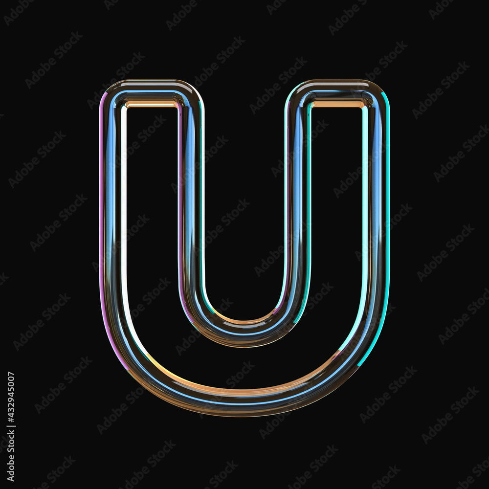 Vivid color glass font Letter U 3D Vivid color glass font Letter U 3D