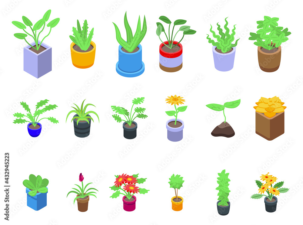 Plants icons set. Isometric set of plants vector icons for web design isolated on white background Plants icons set. Isometric set of plants vector icons for web design isolated on white background