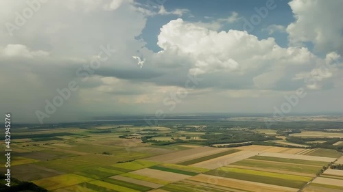 Countryside agricultural fields aerial drone view photo