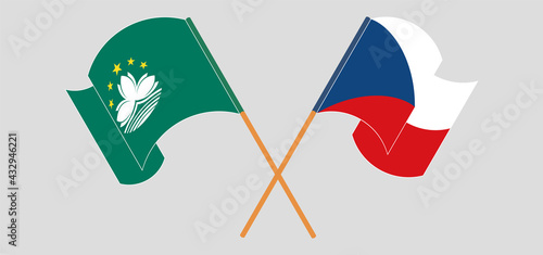 Crossed and waving flags of Macau and Czech Republic