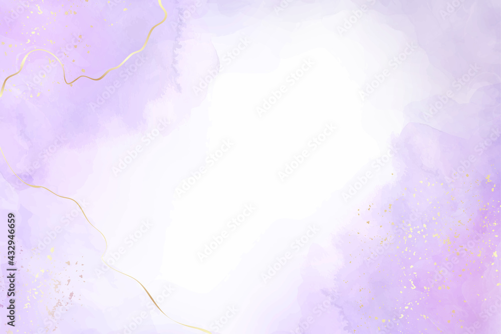© svetolk - Mauve liquid watercolor background with golden glitter splash. Pastel violet marble alcohol ink drawing effect. Vector illustration of abstract stylish fluid art amethyst backdrop