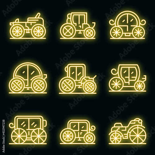 Brougham icons set. Outline set of brougham vector icons neon color on black