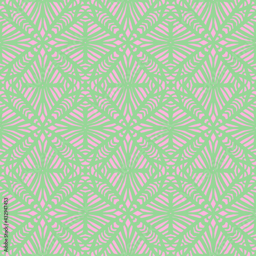 seamless pattern with abstract folk style ornaments drawn with pastel green and pink colors, vector