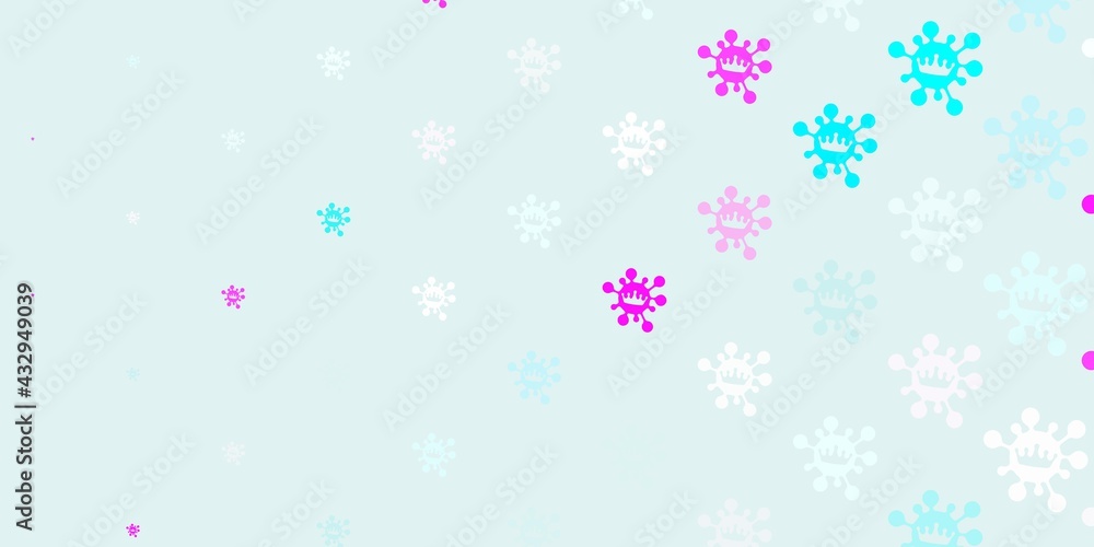 Light pink, blue vector background with covid-19 symbols.