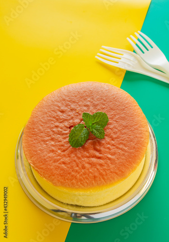 Wallpaper Mural Fluffy Japanese cheesecake close up. Desserts. Torontodigital.ca