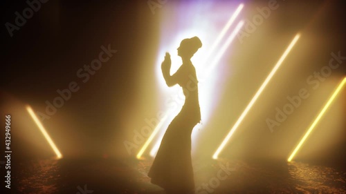 3D Animation  Silhouette Belly Dancer In Lighting Stage photo