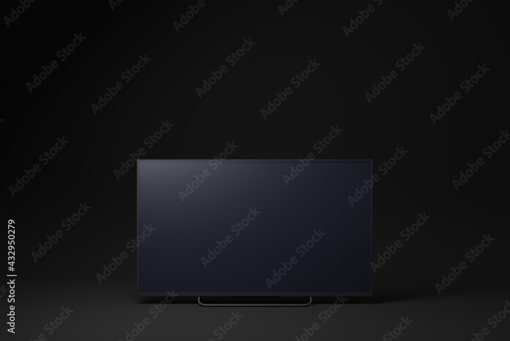 black tv floating on black background. minimal concept idea. 3D render.