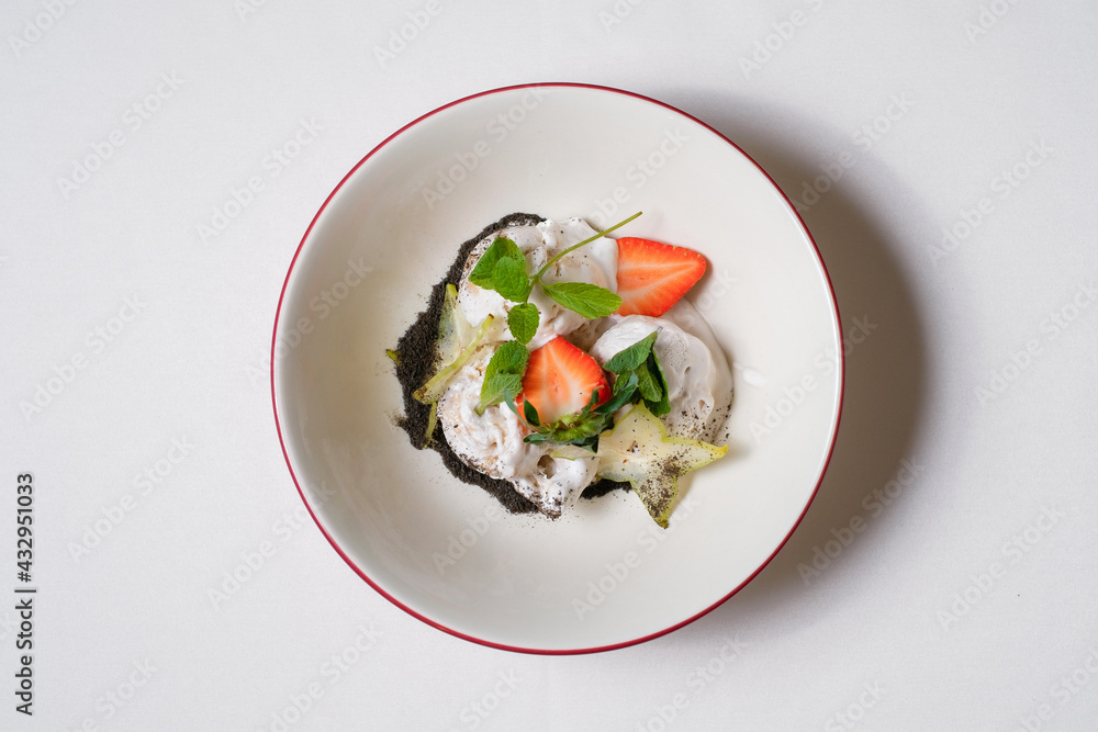 Homemade ice cream with strawberries and mint Homemade ice cream with strawberries and mint