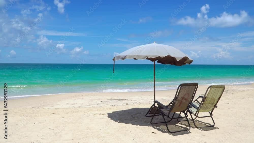 Phuket Thailand. 4K UHD Professional Video Beach and Seascape in sunny day shot. Relaxing seat and chair on beach sand. Phuket Thailand. 4K UHD Professional Video Beach and Seascape in sunny day shot. Relaxing seat and chair on beach sand.