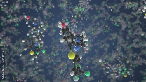 Molecule of Fluphenazine. Molecular model, looping seamless 3d animation photo