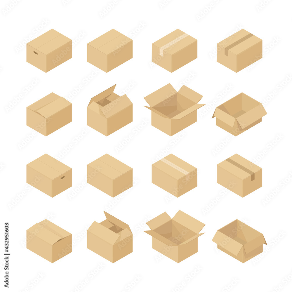ダンボール箱のアイソメトリックイラスト Stock Vector Adobe Stock