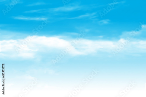 Blue sky with clouds. Abstract vector background. Soft transparent clouds in clear sunny day. Wallpaper template for your design. Realistic vector illustration EPS10