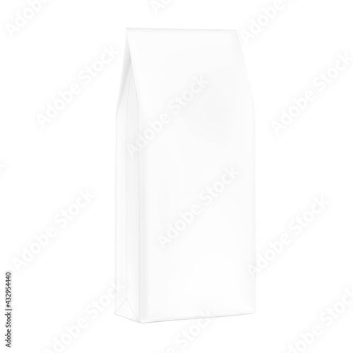 Quad seal bag with narrow top mockup. Perspective view. Vector illustration. Best solution for presentation your brand, design, promo and etc. EPS10.
