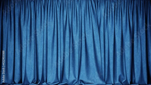 Realistic 3D animation of the fancy blue textured denim heavy curtain rendered in UHD with alpha matte