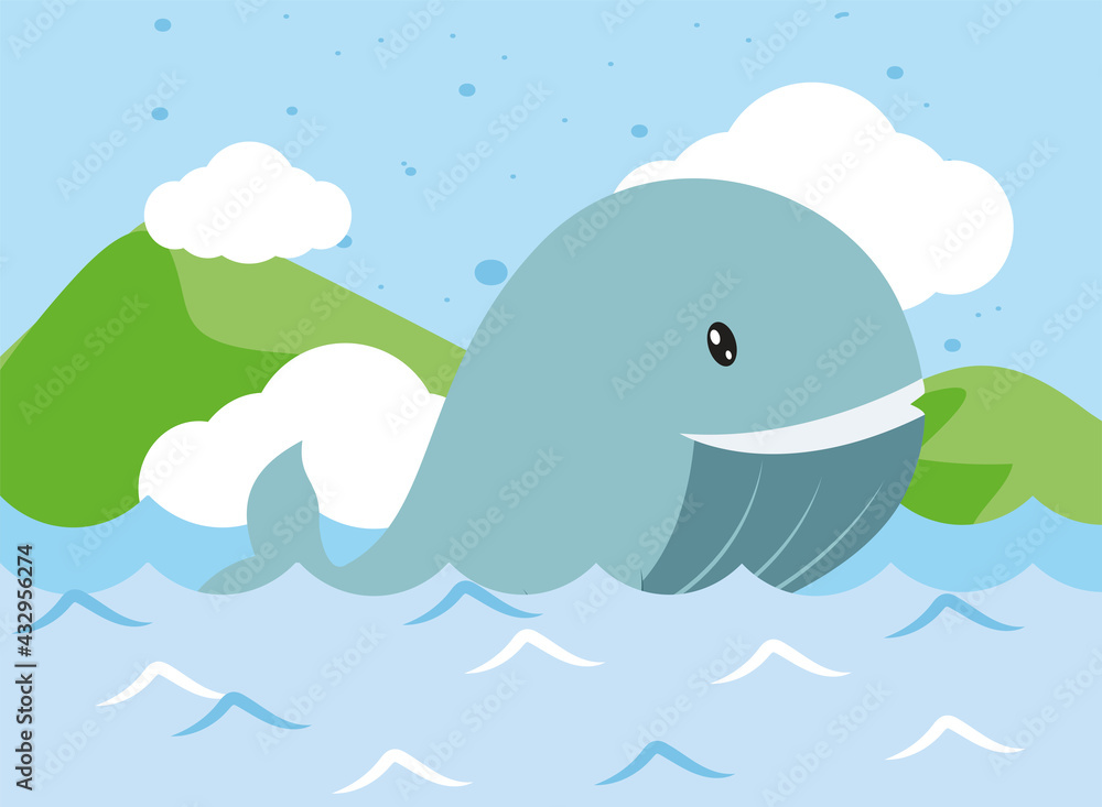 Naklejka premium whale in front of landscape