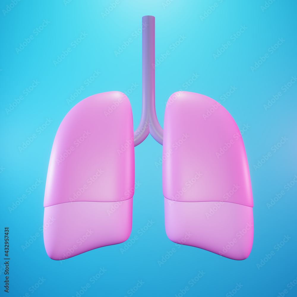 3d illustration of healthy human lungs. Minimalistic illustration of lungs on a blue background, icon