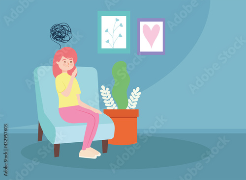 Woman on chair with stress