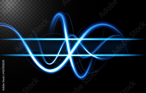 Abstract blue wavy line of light with a horizontal line, isolated and easy to edit. Vector Illustration