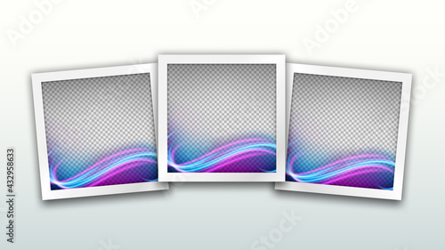 Set of Square Frames Template with wave light effect, Isolated on Bright Background, Vector Illustration
