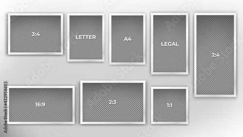 Set of Various Common Sizes Frame Template, Isolated on Bright Background, Vector Illustration