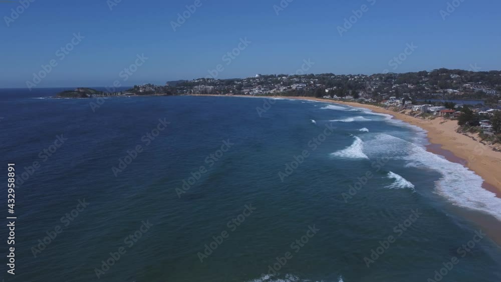 aerial clip flying forward towards terrigal and the haven at terrigal on the nsw central coast of australia aerial clip flying forward towards terrigal and the haven at terrigal on the nsw central coast of australia