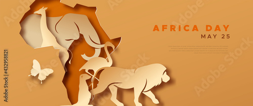 Africa Day paper cut wild animal safari template